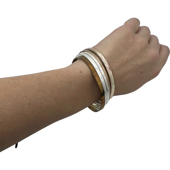 Silver and Copper tone Bangle Bracelet Set Excellent Condition, 8" Circumference - Picture 7 of 7